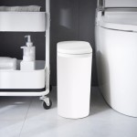 White Narrow Plastic Kitchen Trash Can, Press-Style Design
